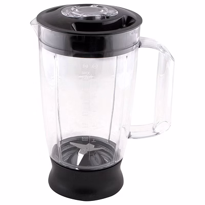 bajaj 1.5l liquidizing juicer jar assembly for fx1000, icon dlx & icon superb food processor, abs plastic, black, with handle and lid, replacement accessory
