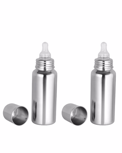 Shrishti Stainless Steel Baby Feeding Bottle for Milk and Drinks with Silicon Nipple with Cover, 250ML for One Month Baby and Above, No Leakage BPA Free Bottle (250ML) (Pack of 2) Silver-1058937-25e3c1da