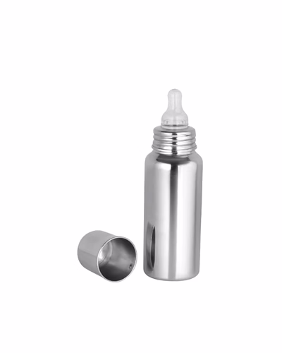 Shrishti Stainless Steel Baby Feeding Bottle for Milk and Drinks with Silicon Nipple with Cover, 250ML for One Month Baby and Above, No Leakage BPA Free Bottle (250ML) (Pack of 1) Silver-1058937-96ea7e50