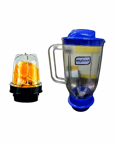 Mexican Set of 2 Juicer Jar ABS Plastic Capacity Mixer Juicer Jar (1500ML,300ML)-Color Blue Black Universal 4-Teeth Coupler, 2-Slot Compatible-SH-BB15BA