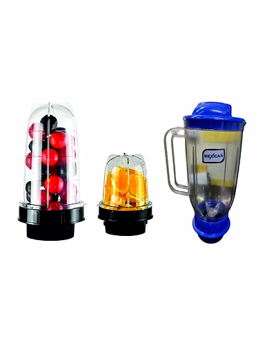 Mexican Set of 3 Juicer Jar ABS Plastic Capacity Mixer Juicer Jar (1500ML,300ML,500 ml)-Color Blue Black Universal 4-Teeth Coupler, 2-Slot Compatible-SH-MBBJJ