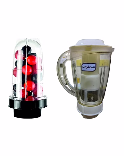 Mexican Set of 2 Juicer Jar ABS Plastic Capacity Mixer Juicer Jar (1500ML,500 ml)-Beige Black color-SH-FJJ15