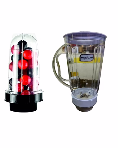 Mexican Set of 2 Juicer Jar ABS Plastic Capacity Mixer Juicer Jar (2500ML,500 ml)-Color Beige Black Universal 4-Teeth Coupler, 2-Slot Compatible-SH-251B