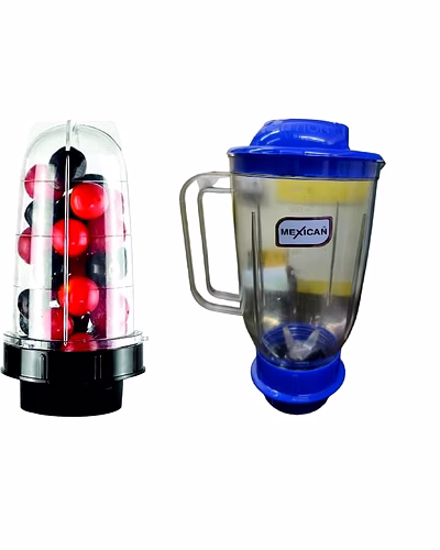 Mexican Set of 2 Juicer Jar ABS Plastic Capacity Mixer Juicer Jar (1500ML,500 ml)-Color Blue Black-SH-515B