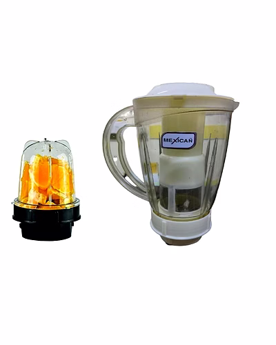Mexican Set of 2 Juicer Jar ABS Plastic Capacity Mixer Juicer Jar (1500ML,300ML)-Beige Black color-SH-BB153B