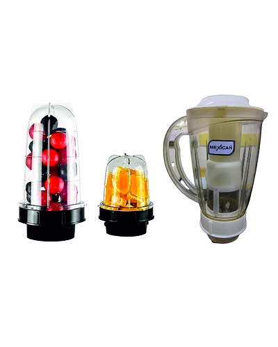 Mexican Set of 3 Juicer Jar ABS Plastic Capacity Mixer Juicer Jar (1500ML,300ML,500 ml)-Beige Black color-SH-FBFJ