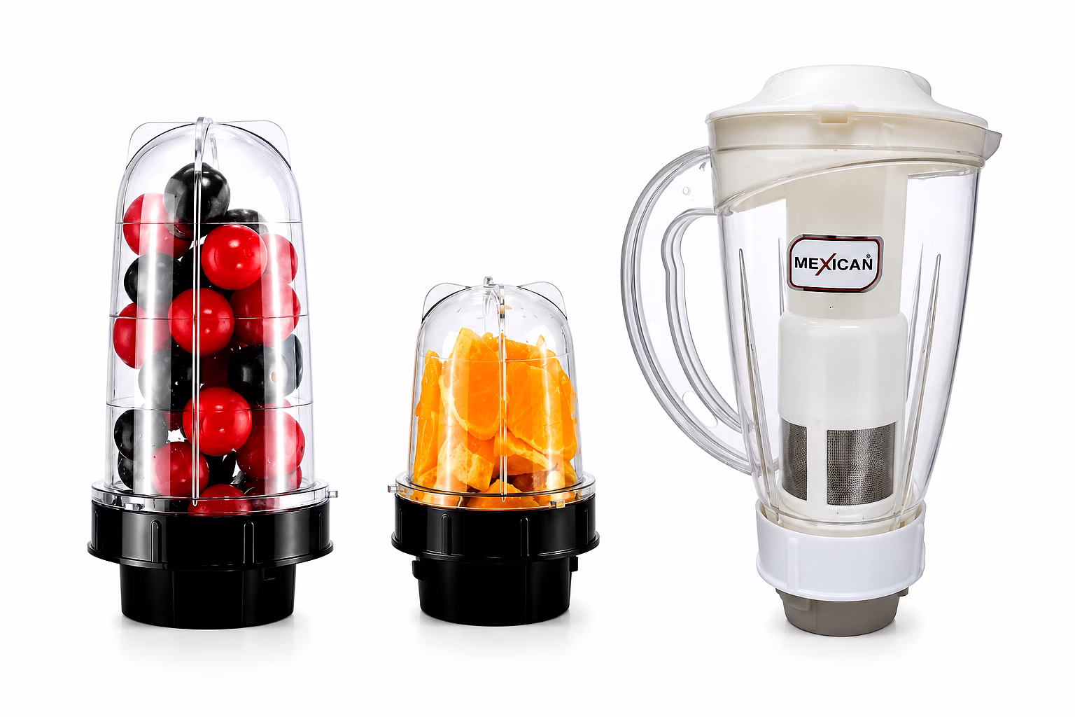 Mexican Juicer Jar Set of 3 (1500ml, 500ml & 300ml) | ABS Plastic Mixer Jars | Beige & Black image 1
