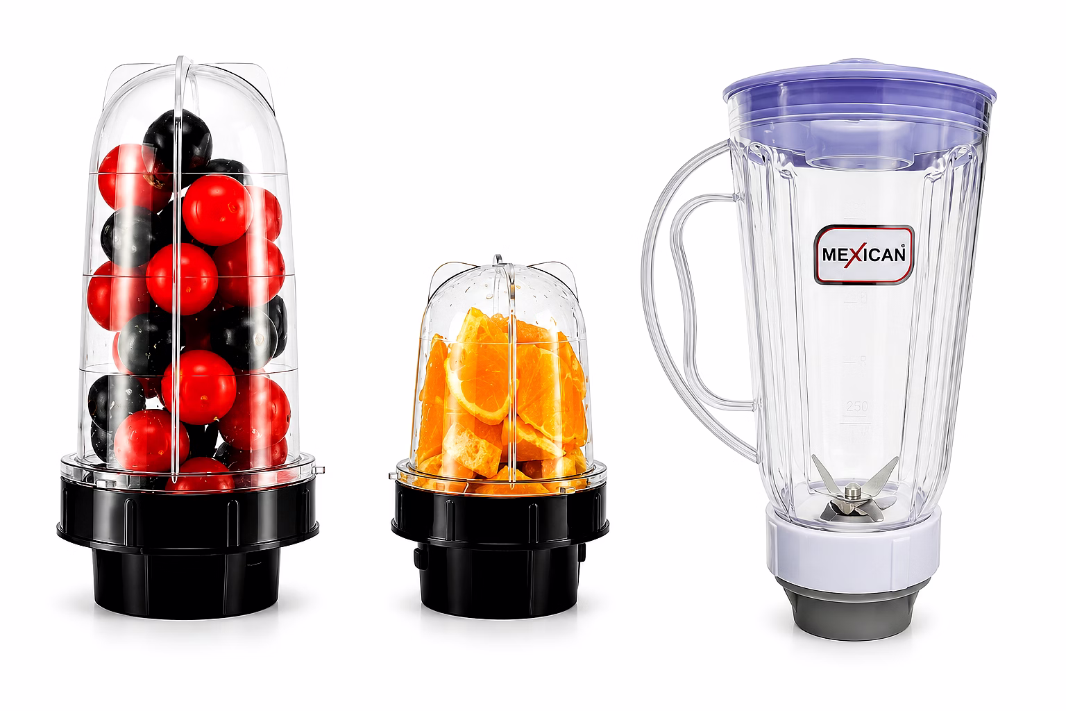 mexican juicer jar set of 3 (2500ml, 500ml & 300ml) | abs plastic mixer jars | blue & black color