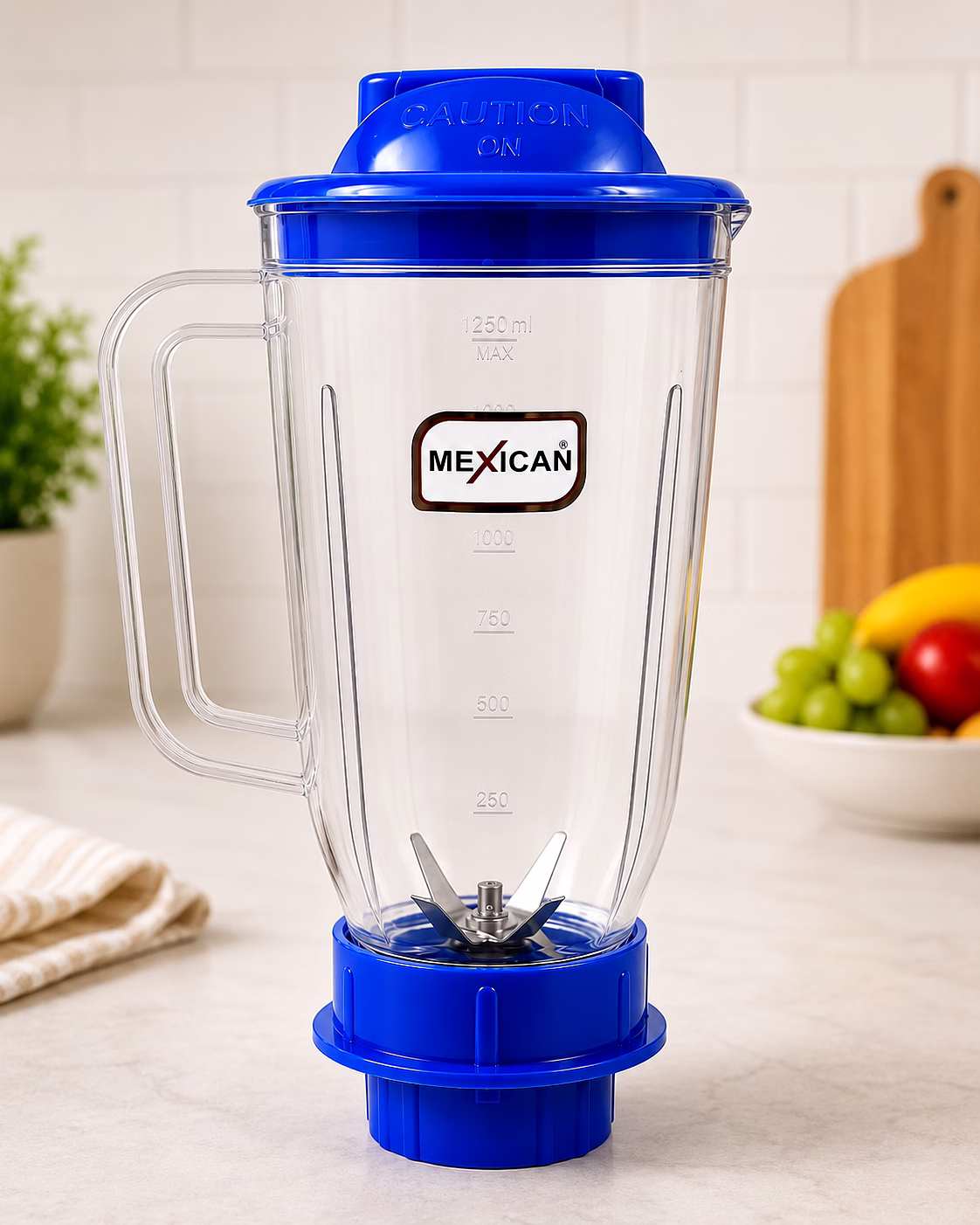Mexican Unbreakable Mixer Juicer Jar 1500ml | Transparent ABS Plastic | Blue | Universal 4-Teeth Coupler | 2-Slot Compatible image 2