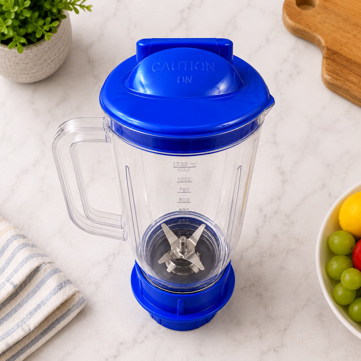 Mexican Unbreakable Mixer Juicer Jar 1500ml | Transparent ABS Plastic | Blue | Universal 4-Teeth Coupler | 2-Slot Compatible image 3