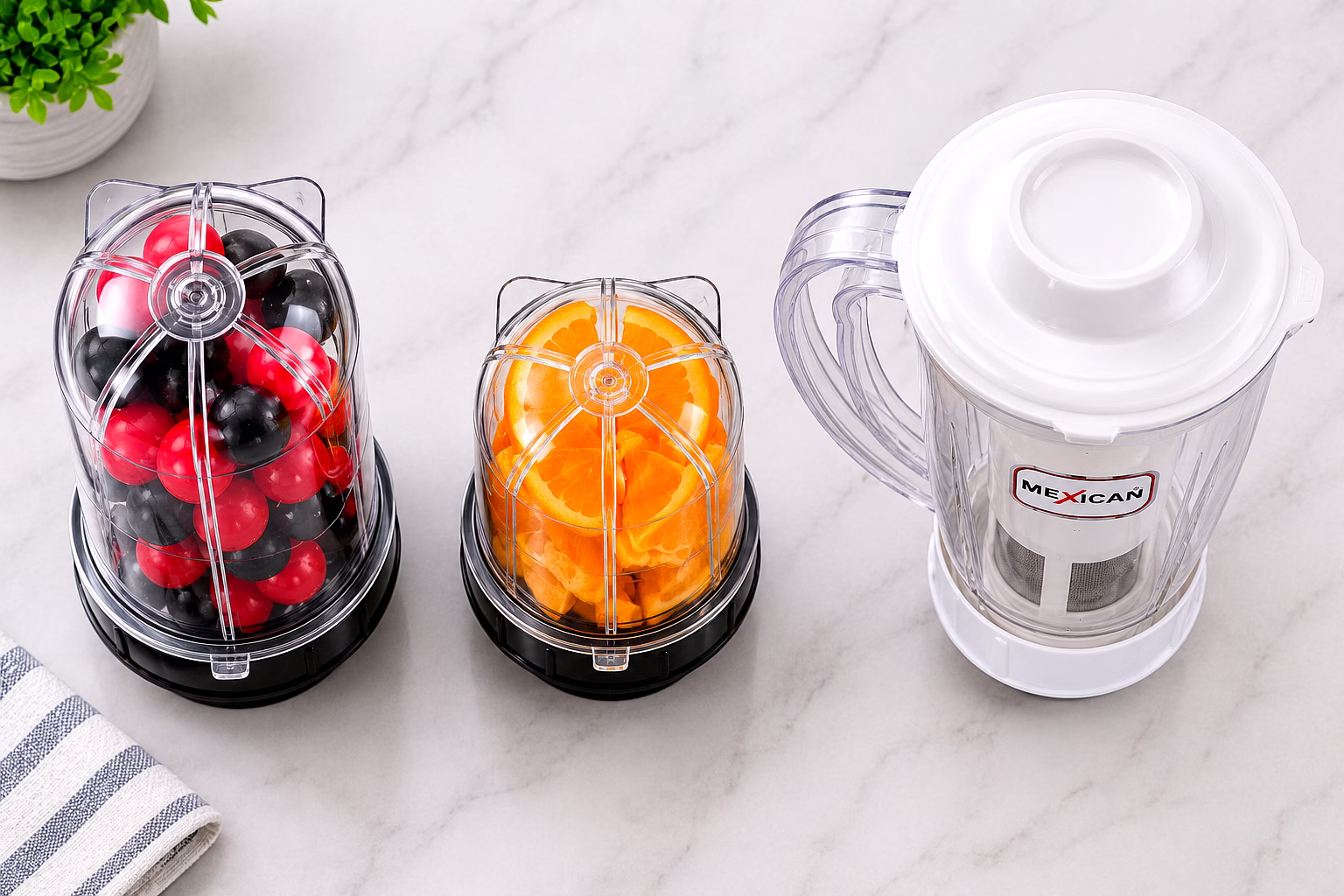 Mexican Juicer Jar Set of 3 (1500ml, 500ml & 300ml) | ABS Plastic Mixer Jars | Beige & Black image 3