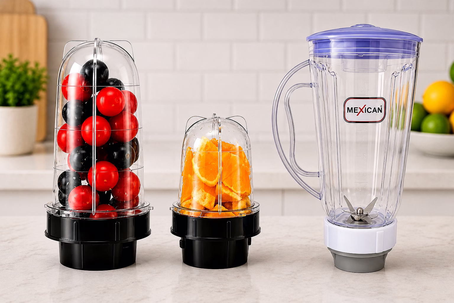 Mexican Juicer Jar Set of 3 (2500ml, 500ml & 300ml) | ABS Plastic Mixer Jars | Blue & Black Color image 2