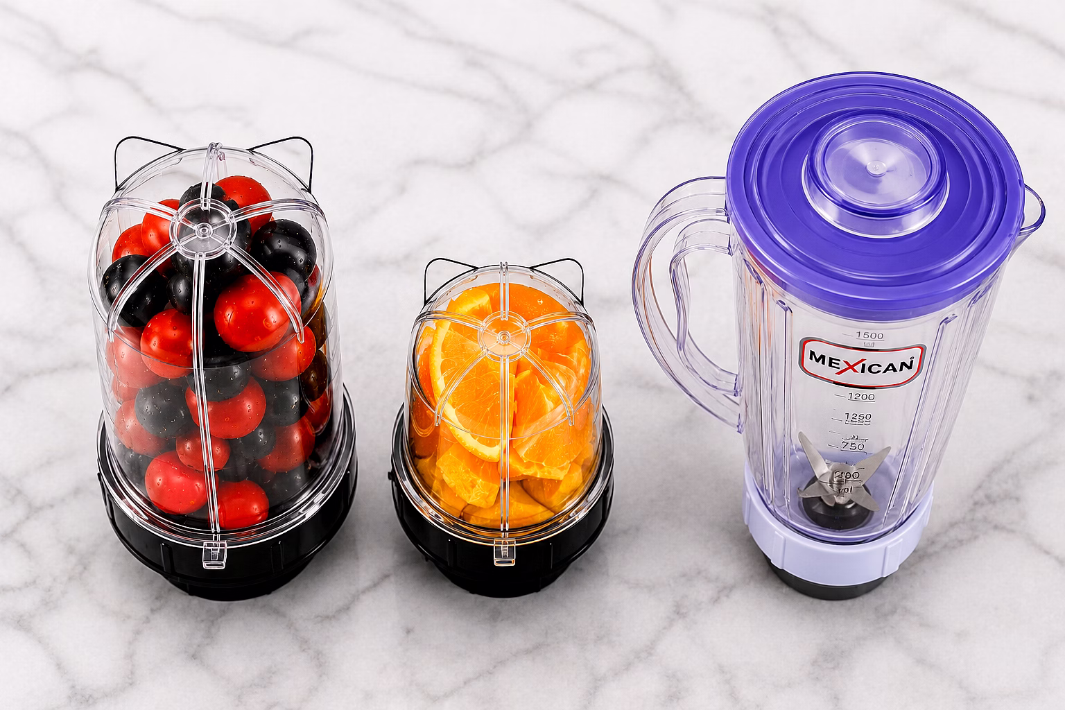 Mexican Juicer Jar Set of 3 (2500ml, 500ml & 300ml) | ABS Plastic Mixer Jars | Blue & Black Color image 3
