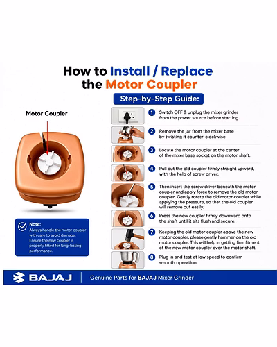 Bajaj Original Motor Coupler Pack of 2 | Compatible with Bajaj &amp; Morphy Richards Mixer Grinders | Genuine Replacement Spare Part-1