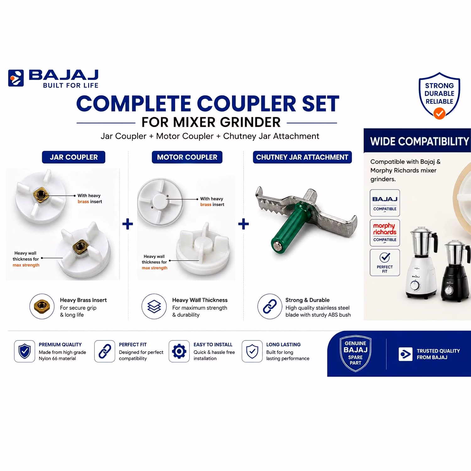Bajaj Mixer Grinder Complete Coupler Set | 2 Jar Couplers + 2 Motor Couplers + 1 Chutney Blade | Compatible with Bajaj & MR,GX21, GX8, GX7 & Twister Mixer Grinders image 3
