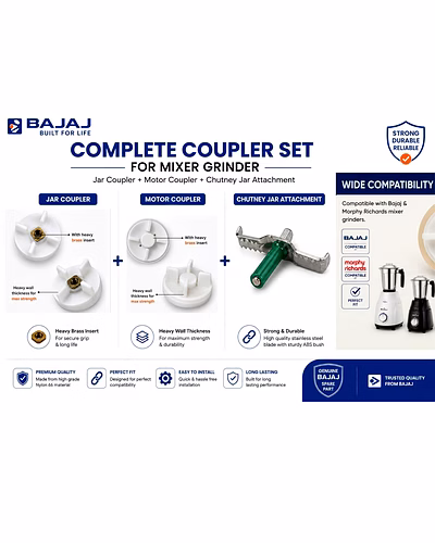Bajaj Mixer Grinder Complete Coupler Set | 2 Jar Couplers + 2 Motor Couplers + 1 Chutney Blade | Compatible with Bajaj &amp; MR,GX21, GX8, GX7 &amp; Twister Mixer Grinders-2