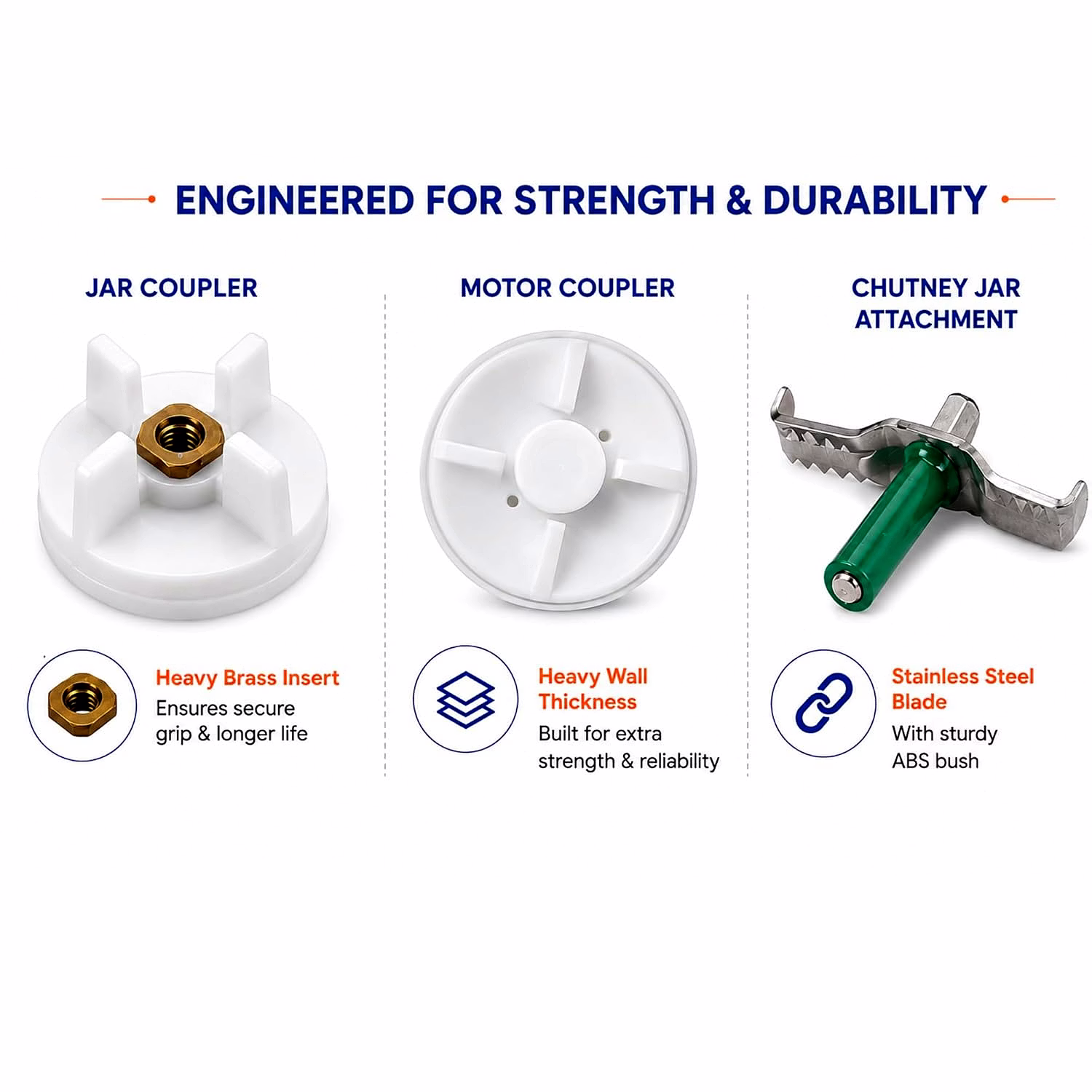 Bajaj Mixer Grinder Complete Coupler Set | 2 Jar Couplers + 2 Motor Couplers + 1 Chutney Blade | Compatible with Bajaj & MR,GX21, GX8, GX7 & Twister Mixer Grinders image 4