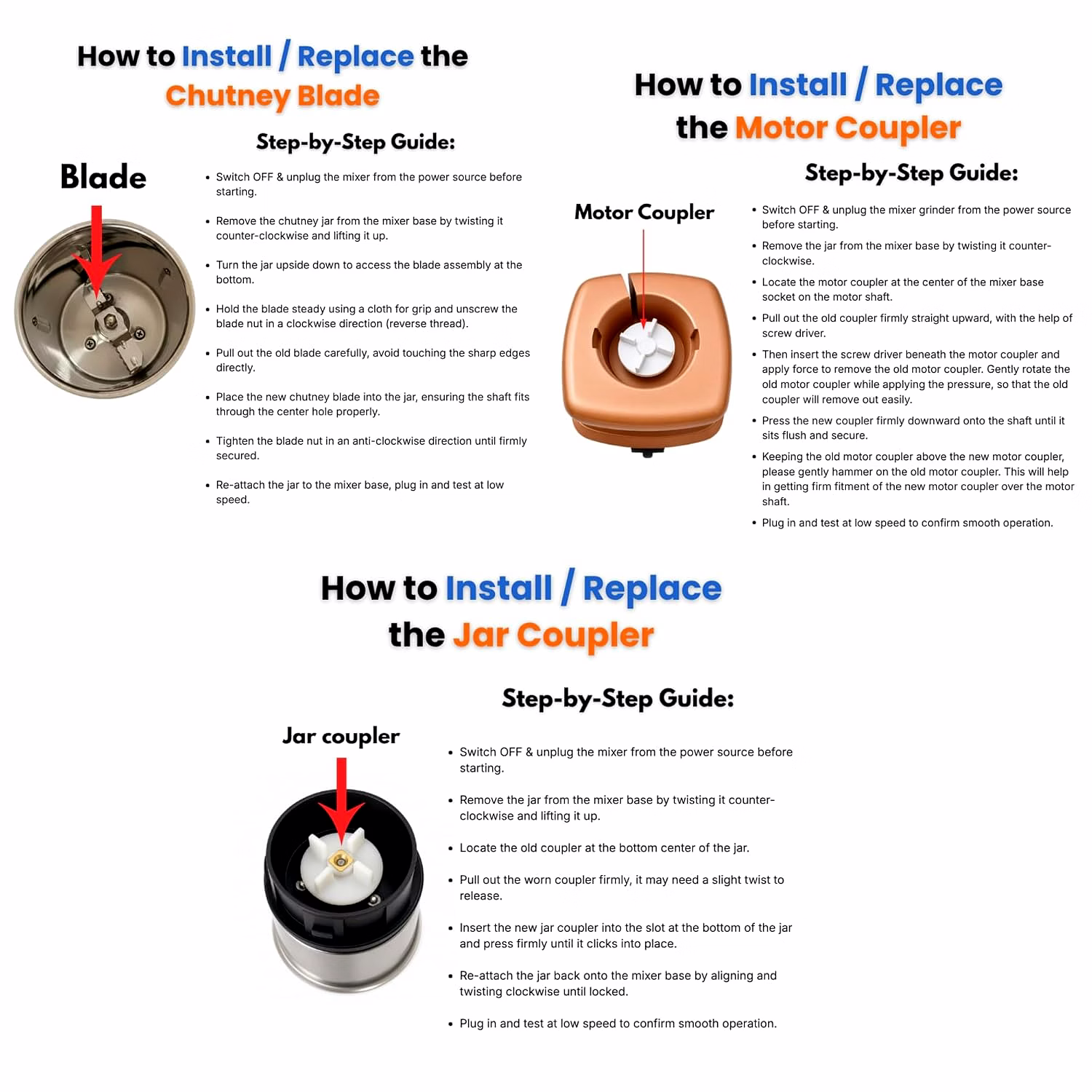 Bajaj Mixer Grinder Complete Coupler Set | 2 Jar Couplers + 2 Motor Couplers + 1 Chutney Blade | Compatible with Bajaj & MR,GX21, GX8, GX7 & Twister Mixer Grinders image 5