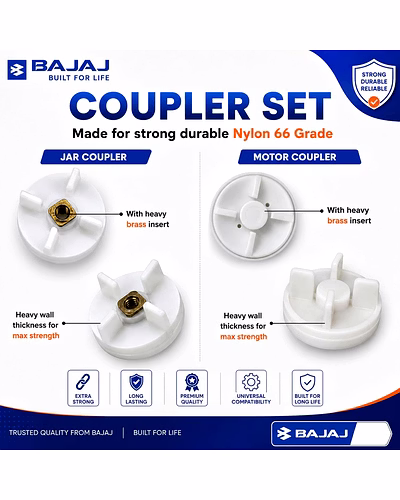 Bajaj Mixer Grinder Complete Coupler Set | 2 Jar Couplers + 2 Motor Couplers + 1 Chutney Blade | Compatible with Bajaj &amp; MR,GX21, GX8, GX7 &amp; Twister Mixer Grinders-5