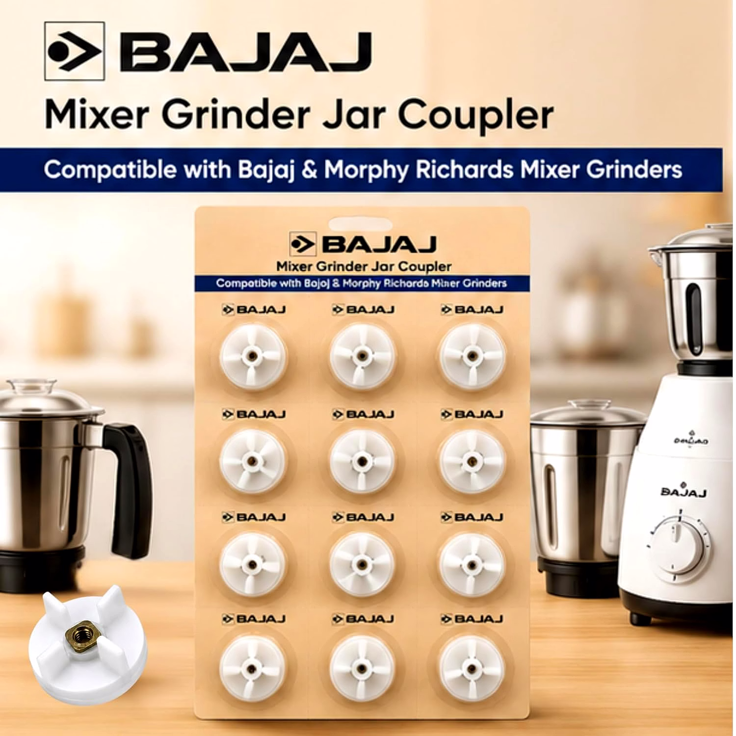 Bajaj Mixer Grinder Jar Coupler Pack of 3 | Compatible with Bajaj & MR Mixer Grinder Jars | Replacement Jar Coupler Spare Par image 6