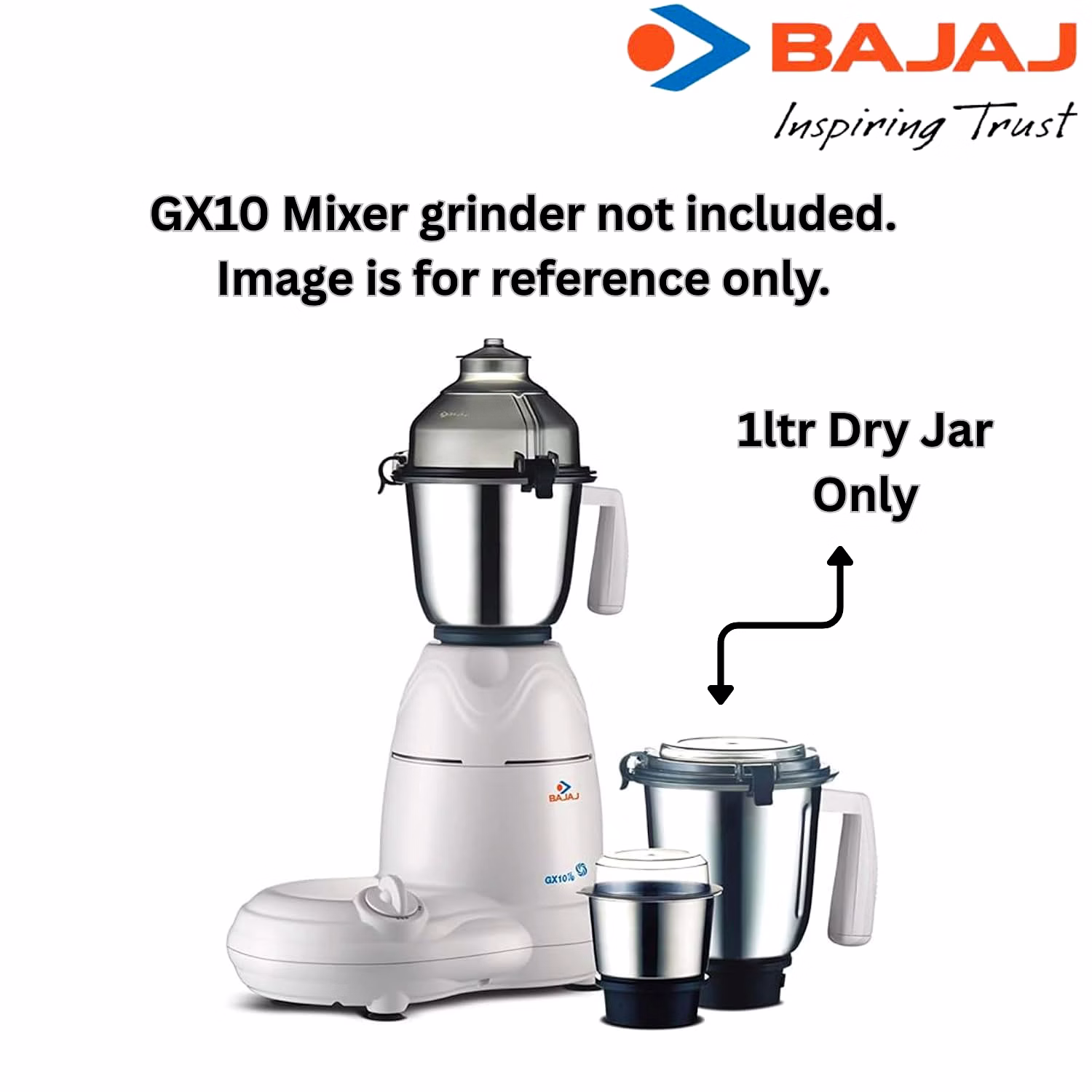Bajaj Original GX10 Mixer Grinder Dry Jar | 1 Litre Capacity | White | Replacement Dry Grinding Jar with Lid image 3
