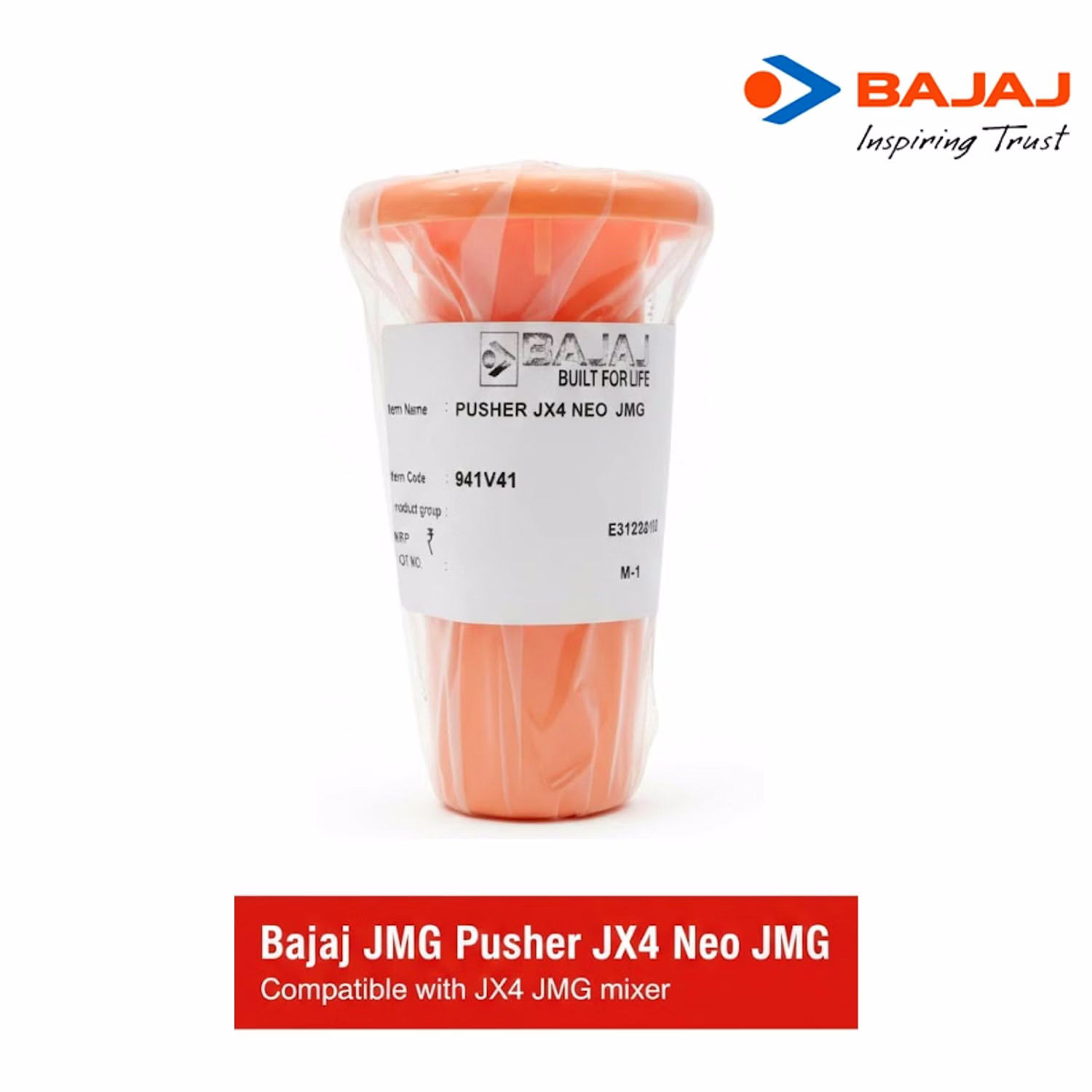 Bajaj Original Pusher for JX4 Neo & JMG Mixer Grinder | Genuine Replacement Accessory | Compatible with Bajaj JX4 Neo & JMG Models | Orange image 2