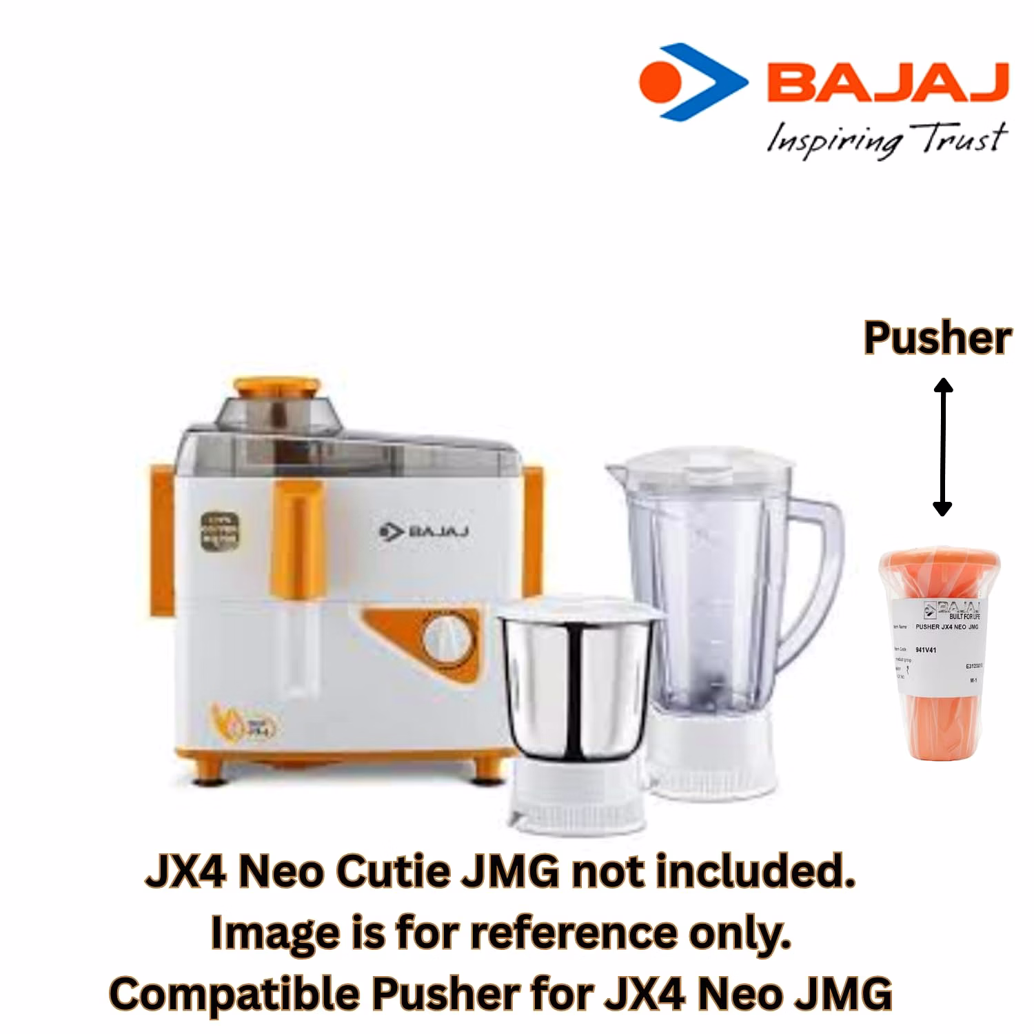Bajaj Original Pusher for JX4 Neo & JMG Mixer Grinder | Genuine Replacement Accessory | Compatible with Bajaj JX4 Neo & JMG Models | Orange image 3
