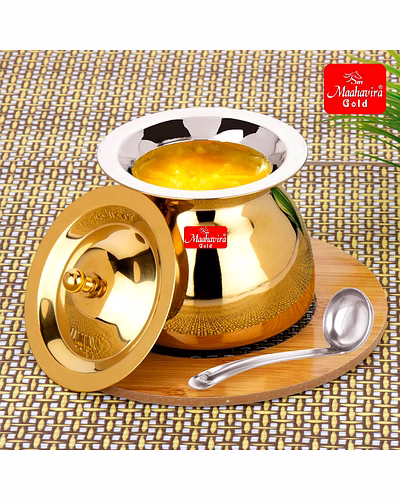 Maahavira Gold Iconic Sartaj 18g Stainless Steel Gold PVD Ghee Pot with Spoon, Oil Pot, Multipurpose Container for Kitchen &amp; Dining-1