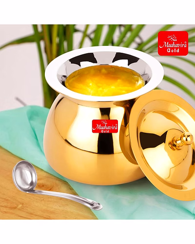 Maahavira Gold Iconic Sartaj 18g Stainless Steel Gold PVD Ghee Pot with Spoon, Oil Pot, Multipurpose Container for Kitchen &amp; Dining-4
