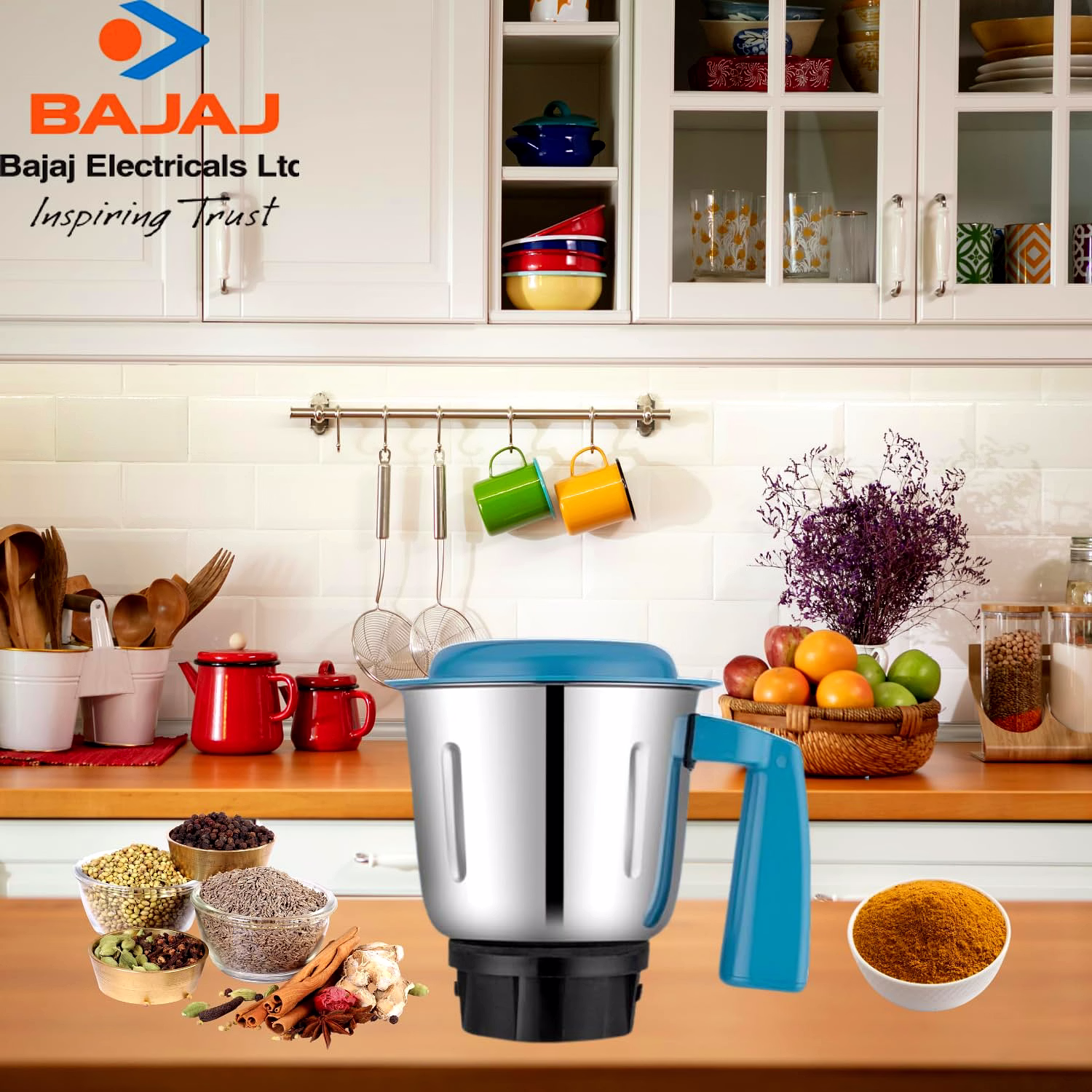 Bajaj Original 1 Litre Dry Jar Assembly for Rex DLX Mixer Grinder | Genuine Stainless Steel Spare Jar with White Handle | Compatible with Rex DLX & Similar Models image 2