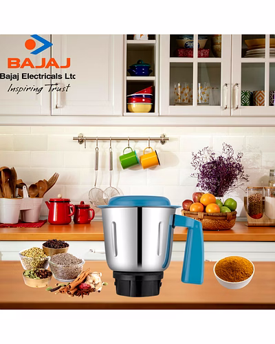 Bajaj Original 1 Litre Dry Jar Assembly for Rex DLX Mixer Grinder | Genuine Stainless Steel Spare Jar with White Handle | Compatible with Rex DLX &amp; Similar Models-1