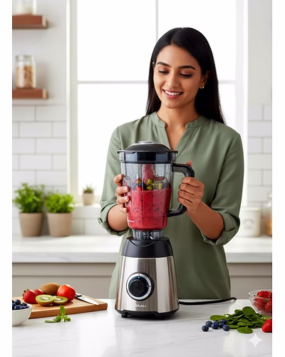 Bajaj Original 1.5L Juicer Jar for Rex DLX Ninja 4-Jar 750W Mixer Grinder | Genuine ABS Plastic Replacement with Handle, Lid, 4 Teeth &amp; 2-Slot Blade | Compatible with Rex DLX Ninja Series-1