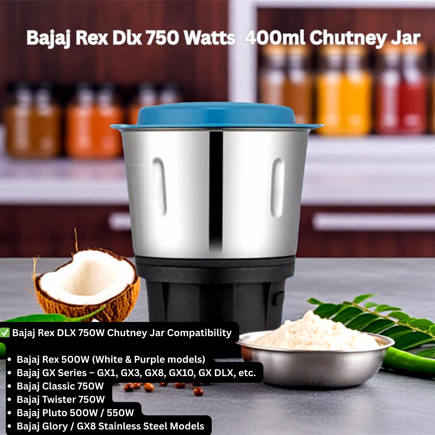 Bajaj Original 400ml Chutney Jar Assembly for Rex DLX Mixer Grinder | Genuine Replacement Jar | Compatible with Bajaj Rex DLX & Similar Models image 5
