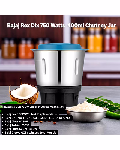 Bajaj Original 400ml Chutney Jar Assembly for Rex DLX Mixer Grinder | Genuine Replacement Jar | Compatible with Bajaj Rex DLX &amp; Similar Models-4