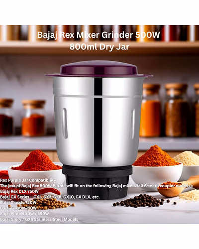 Bajaj Original 800ml Dry Jar Assembly for Rex Mixer Grinder | Genuine Replacement Jar | Compatible with Bajaj Rex &amp; Similar Models-2