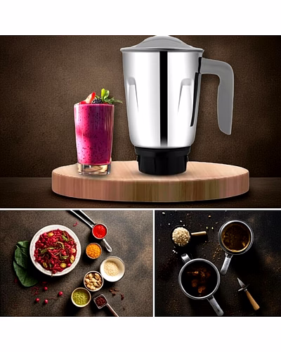 Bajaj Original 1.2 Litre Liquid Jar Assembly for GX1 Ninja Series Mixer Grinder | Genuine Stainless Steel Replacement Jar with Handle &amp; Lid-9410789