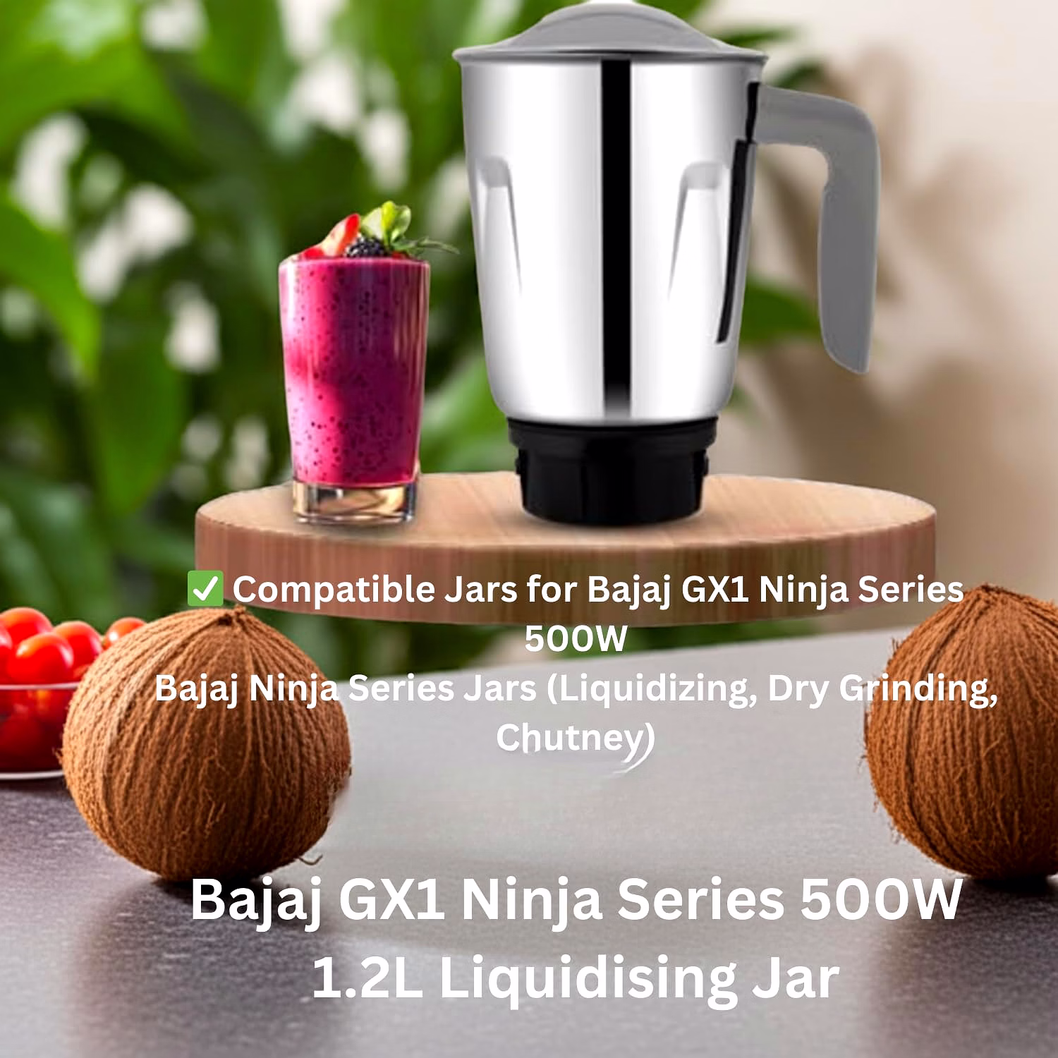 Bajaj Original 1.2 Litre Liquid Jar Assembly for GX1 Ninja Series Mixer Grinder | Genuine Stainless Steel Replacement Jar with Handle & Lid image 3