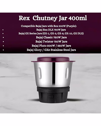 Bajaj Original 400ml Chutney Jar for Rex Purple 500W Mixer Grinder | Genuine Replacement Jar for Bajaj Mixer-2
