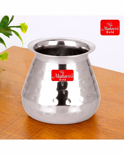 Maahavira Gold Stainless Steel Carving Design Satarri Lota for Drinking Water, Milk, Lassi, and Pooja, Traditional Kalash Lota for Pooja, 250 ml - Set of 2 Silver-4