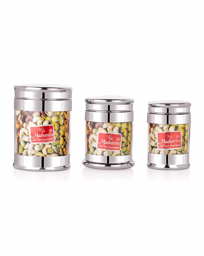 Maahavira Gold Iconic Prisma Canister Set (3 Pcs – 400ml, 600ml, 800ml) | Stainless Steel Storage Containers with Transparent Window | Airtight Kitchen Jars for Tea, Coffee, Dry Fruits-mg04-01