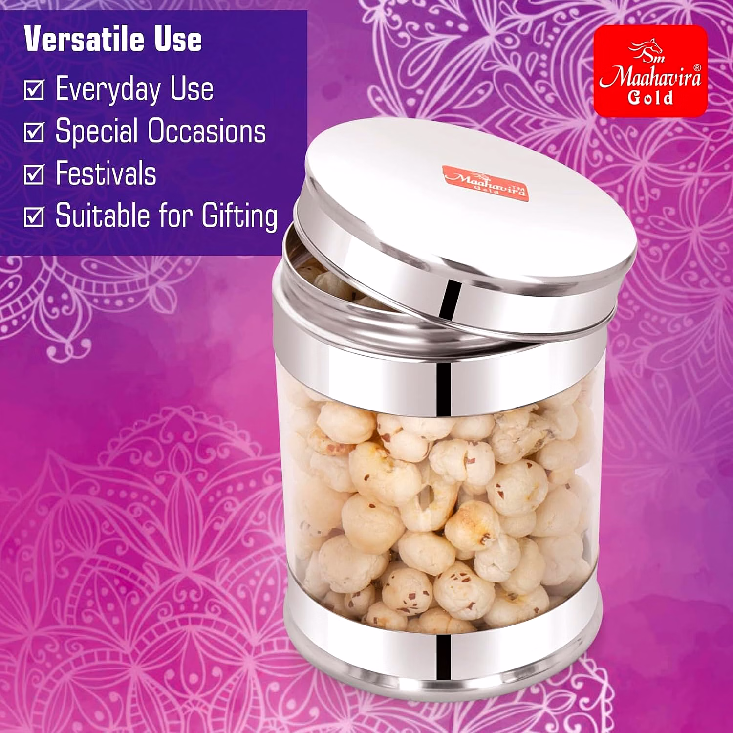 Maahavira Gold Iconic Prisma Canister Set (3 Pcs – 400ml, 600ml, 800ml) | Stainless Steel Storage Containers with Transparent Window | Airtight Kitchen Jars for Tea, Coffee, Dry Fruits image 2