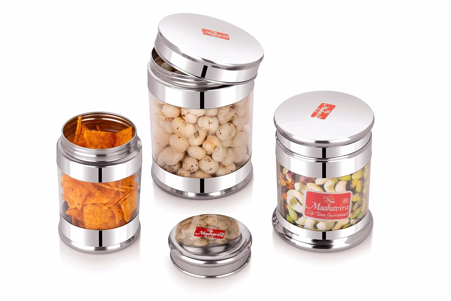 Maahavira Gold Iconic Prisma Canister Set (3 Pcs – 400ml, 600ml, 800ml) | Stainless Steel Storage Containers with Transparent Window | Airtight Kitchen Jars for Tea, Coffee, Dry Fruits image 3