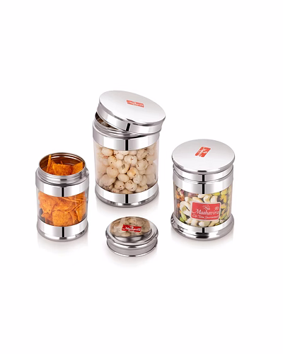 Maahavira Gold Iconic Prisma Canister Set (3 Pcs – 400ml, 600ml, 800ml) | Stainless Steel Storage Containers with Transparent Window | Airtight Kitchen Jars for Tea, Coffee, Dry Fruits-2