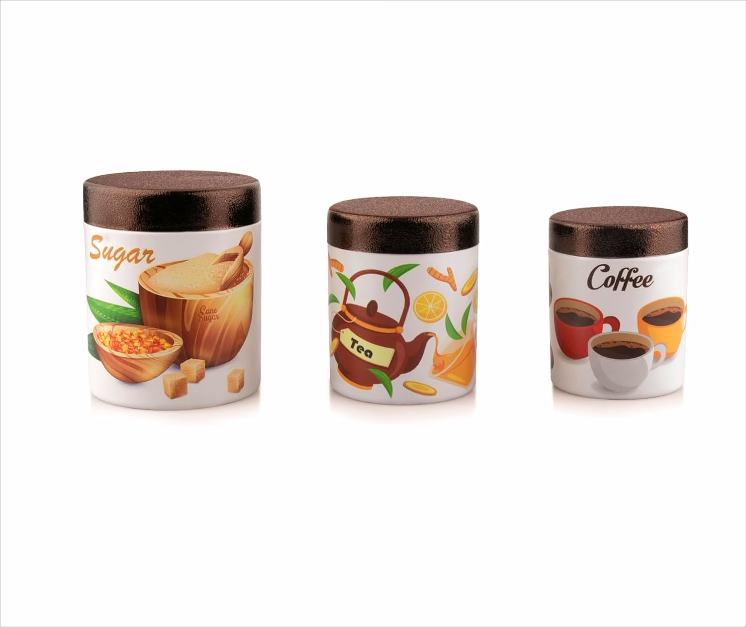 maahavira gold stainless steel tea coffee sugar canister set (3 pcs) | 3d printed kitchen storage jars with copper finish lid | food grade airtight containers