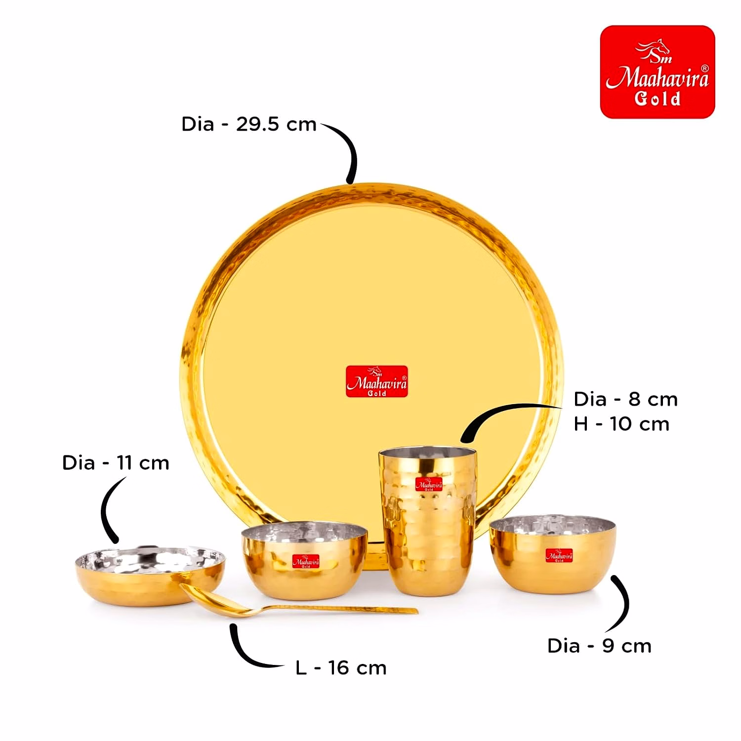 Maahavira Gold Square Stainless Steel Gold Maahavira Gold Coating Luxury Dinnerware Set with 1 Full Plate, 1 Sweet Dish, 2 Bowls, 1 Glass & 1 Spoon - Set of 6 image 6