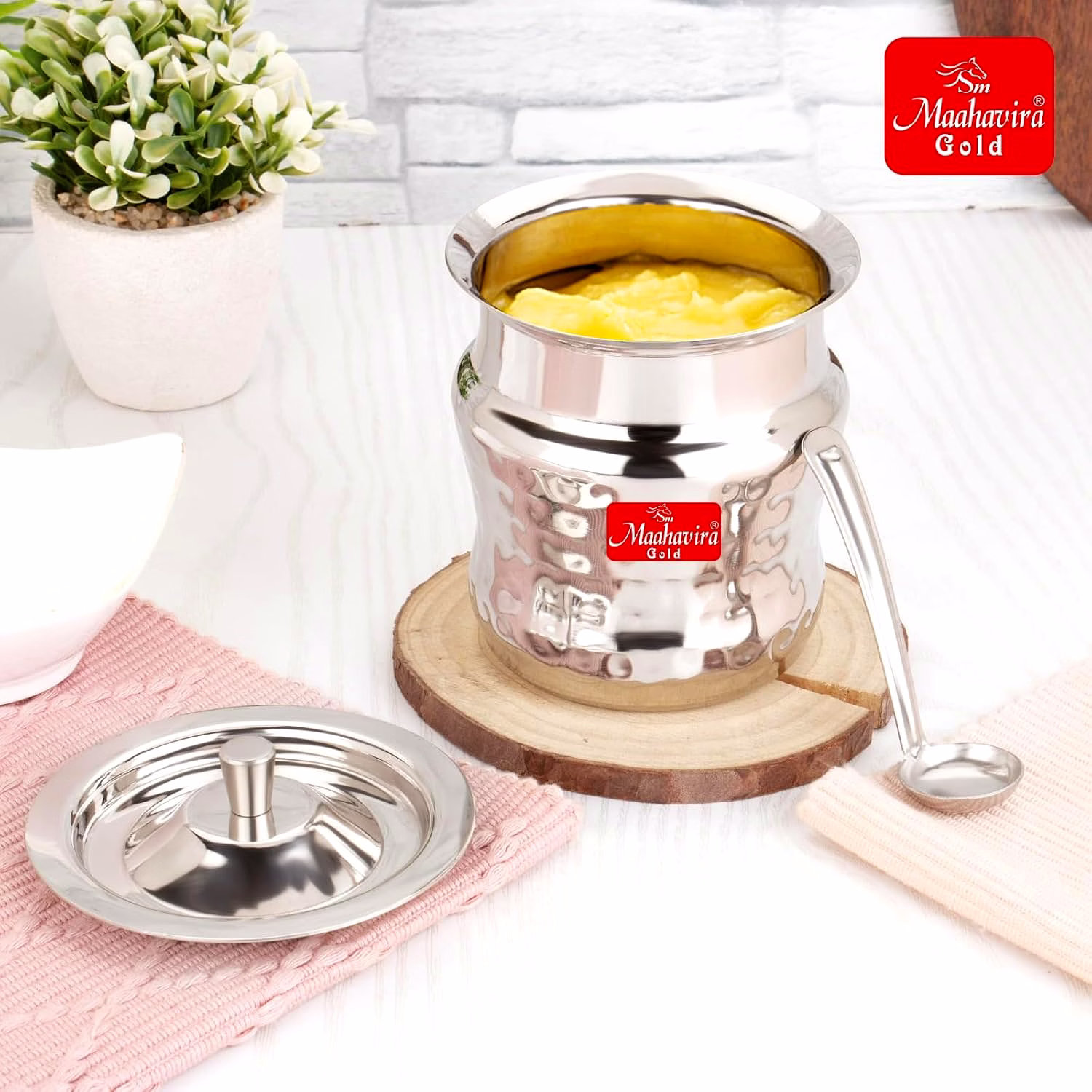 Maahavira Gold Coil Duster Stainless Steel Ghee Pot with Spoon, Oil Pot, Multipurpose Container, Leak & Drip Proof for Kitchen & Dining - 250ml image 2