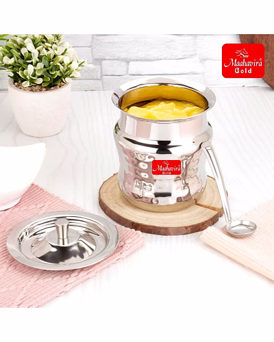 Maahavira Gold Coil Duster Stainless Steel Ghee Pot with Spoon, Oil Pot, Multipurpose Container, Leak &amp; Drip Proof for Kitchen &amp; Dining - 250ml-1