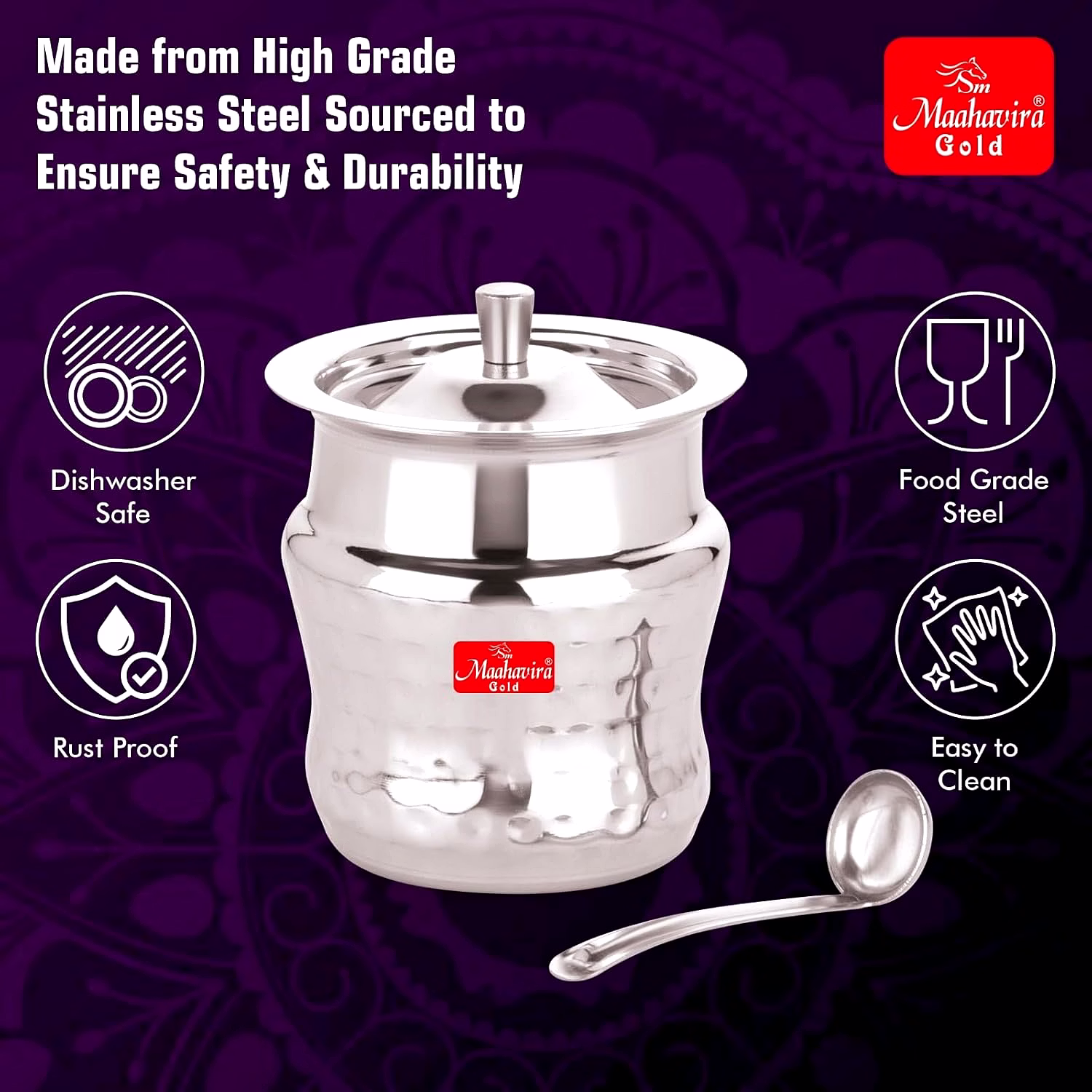 Maahavira Gold Coil Duster Stainless Steel Ghee Pot with Spoon, Oil Pot, Multipurpose Container, Leak & Drip Proof for Kitchen & Dining - 250ml image 4