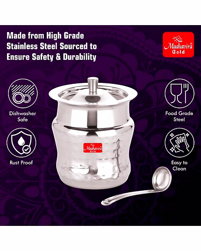Maahavira Gold Coil Duster Stainless Steel Ghee Pot with Spoon, Oil Pot, Multipurpose Container, Leak &amp; Drip Proof for Kitchen &amp; Dining - 250ml-3