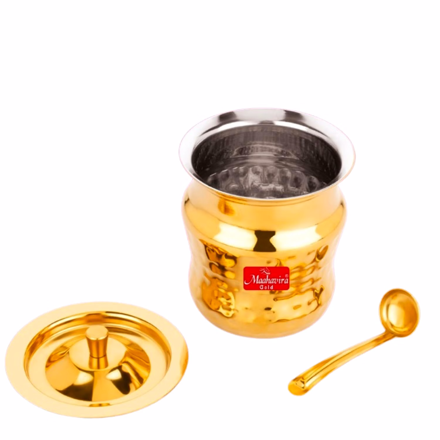 maahavira gold coil duster stainless steel gold coating ghee pot with spoon, oil pot, multipurpose container, leak & drip proof for kitchen & dining - 250ml